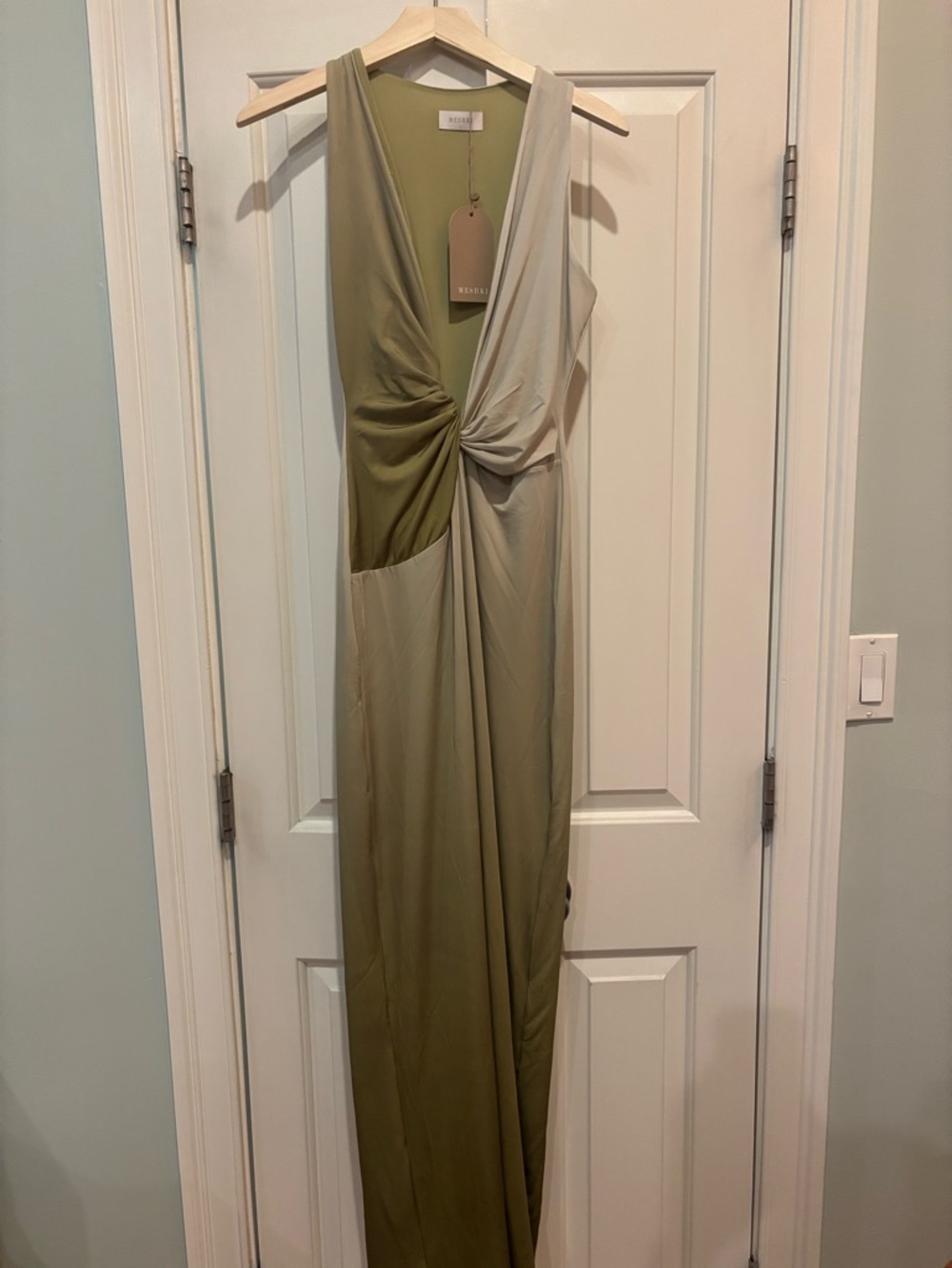 Meshki Olive & Cream Twist-Front Maxi Dress - Picture 2 of 4